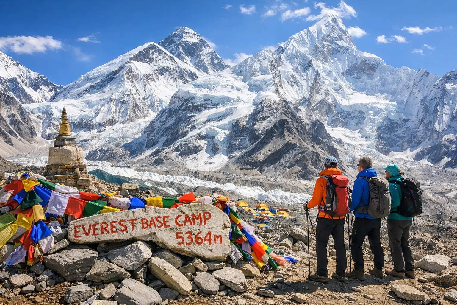 Everest Base Camp with prayer flags Everest Base Camp Worth